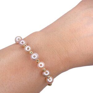 Freshwater Pink Pearl Bangle Adjustable Gold Finish, Stacking Bangle Handmade